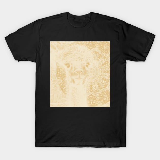 Ghostly alpaca and mandala in Iced Coffee browns T-Shirt by hereswendy